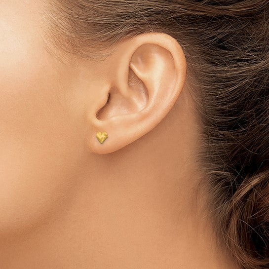14k Madi K Diamond-Cut and Satin Puffed Heart Childrens Post Earrings