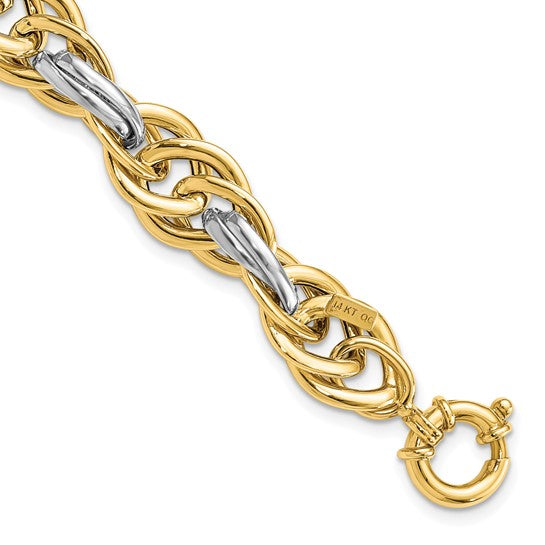 14k Two-Tone Polished 11.5mm Fancy Rope Link 8.25 inch Bracelet