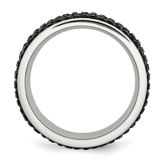 Chisel Stainless Steel Polished with Black Crystal 9mm Band