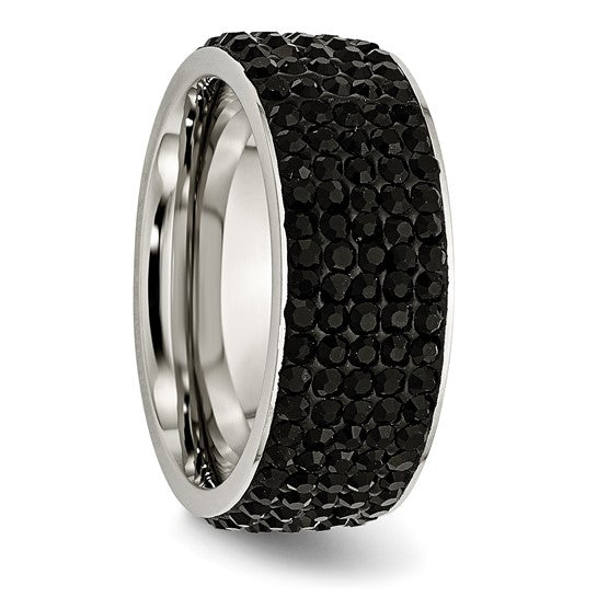 Chisel Stainless Steel Polished with Black Crystal 9mm Band