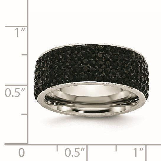 Chisel Stainless Steel Polished with Black Crystal 9mm Band