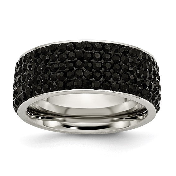 Chisel Stainless Steel Polished with Black Crystal 9mm Band