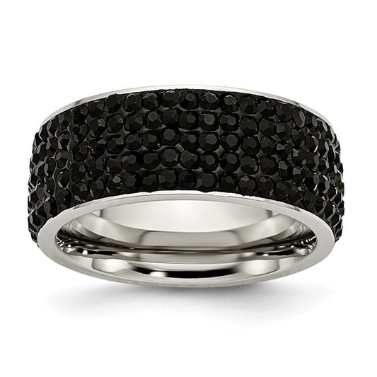 Chisel Stainless Steel Polished with Black Crystal 9mm Band