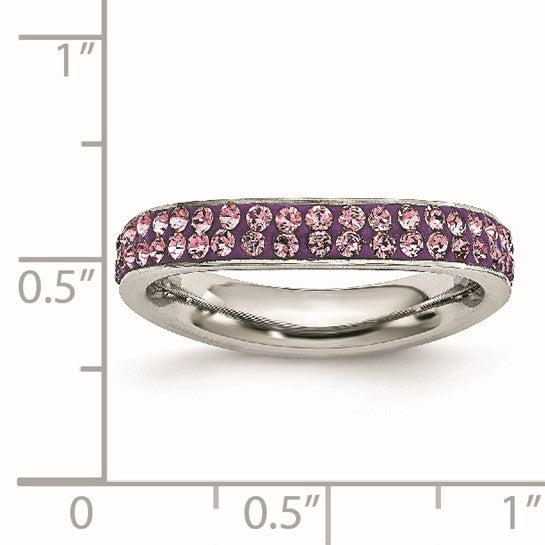 Stainless Steel 4mm Polished Light Purple Crystal Wavy Ring