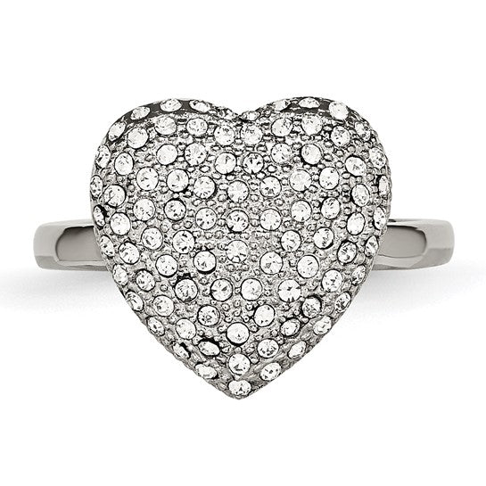 Stainless Steel Polished w/ Preciosa Crystal Heart Ring