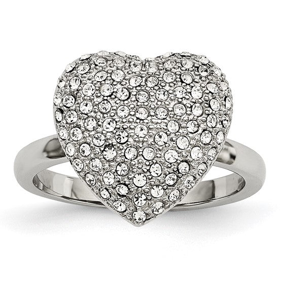 Stainless Steel Polished w/ Preciosa Crystal Heart Ring