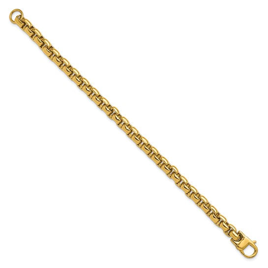 Chisel Stainless Steel Polished Yellow IP-plated 8mm 9 inch Round Box Chain Bracelet