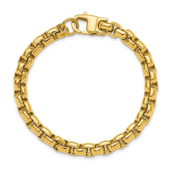 Chisel Stainless Steel Polished Yellow IP-plated 8mm 9 inch Round Box Chain Bracelet