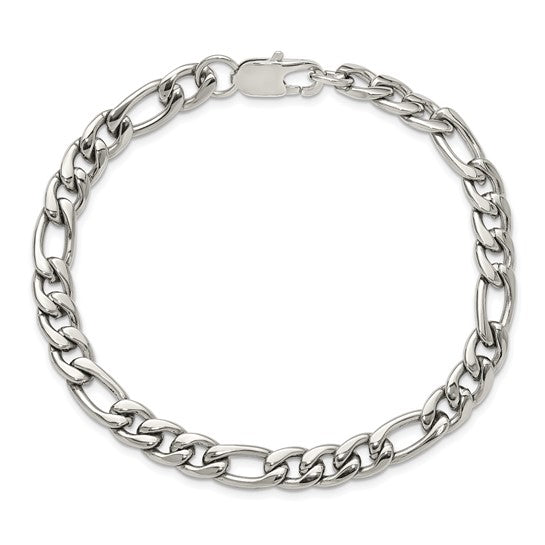 Chisel Stainless Steel Polished 9 inch Figaro Bracelet