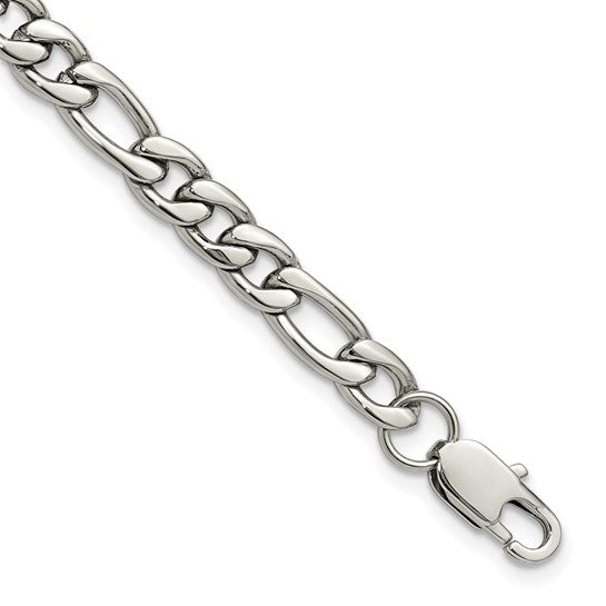 Chisel Stainless Steel Polished 9 inch Figaro Bracelet