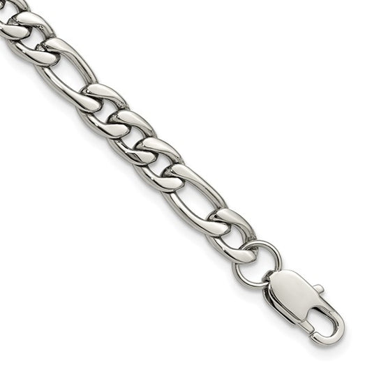 Chisel Stainless Steel Polished 9 inch Figaro Bracelet