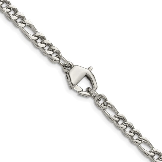 Chisel Stainless Steel Polished 4mm 24 inch Fancy Figaro Chain Necklace