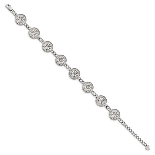 Stainless Steel Major League Baseball LogoArt Seattle Mariners Link w/1.5in ext Bracele