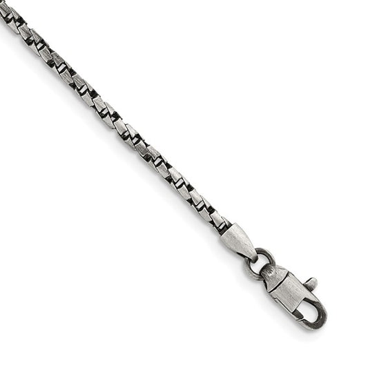 Herco Sterling Silver Antiqued and Satin Twisted Box Chain