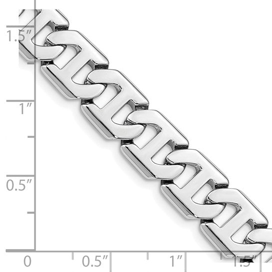 14K White Gold 10.2mm Hand Polished Fancy Link with Box Catch Clasp Chain (per inch)