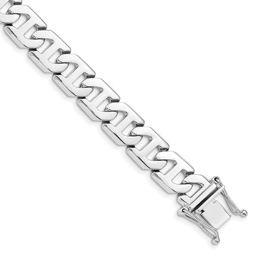 14K White Gold 8 inch 10.2mm Hand Polished Fancy Link with Box Catch Clasp Bracelet