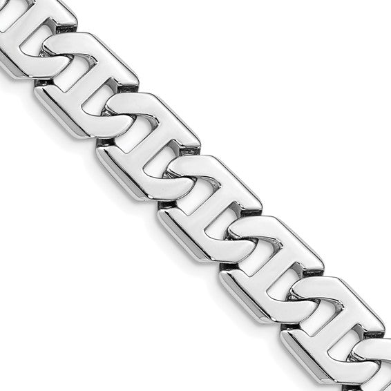 14K White Gold 10.2mm Hand Polished Fancy Link with Box Catch Clasp Chain (per inch)