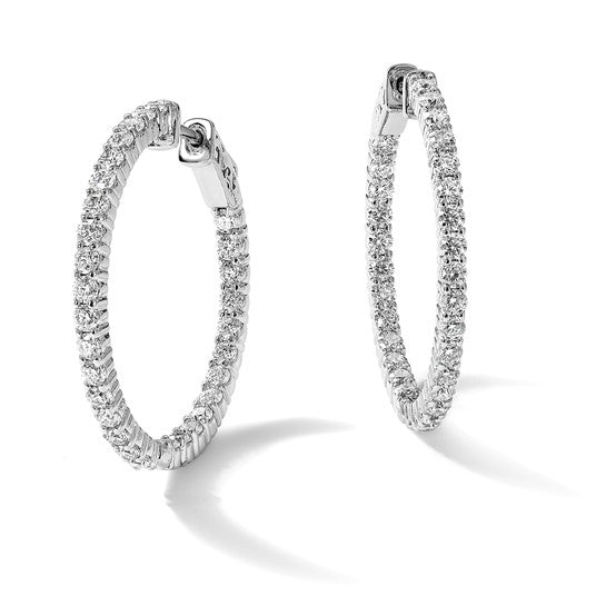 14k White Gold 3ct. 2.30mm G H I True Light Moissanite Hoop w/Safety Clasp