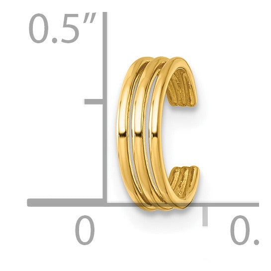 14k Polished Three Row Single Ear Cuff