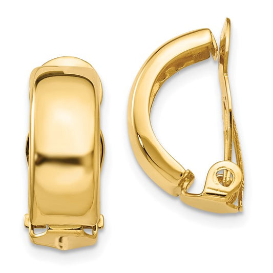 14k 6x18mm Polished Half Hoop Omega Back Non-Pierced Earrings
