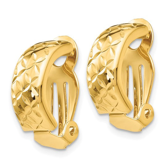 14k 6x18mm Crisscross Half Hoop Omega Back Non-Pierced Earrings