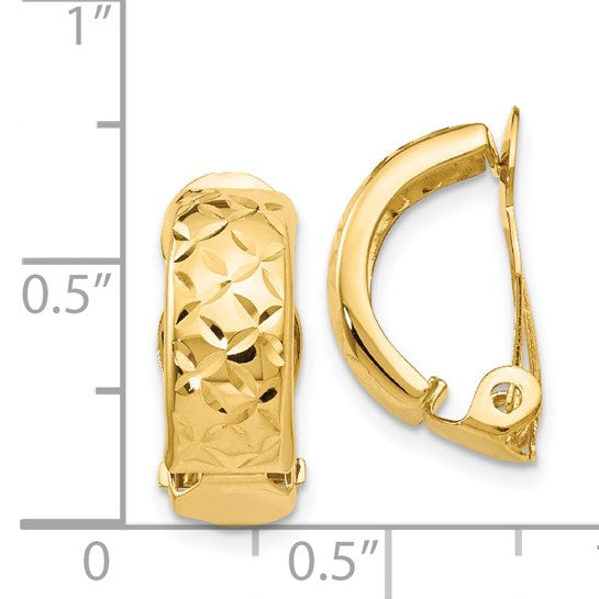 14k 6x18mm Crisscross Half Hoop Omega Back Non-Pierced Earrings