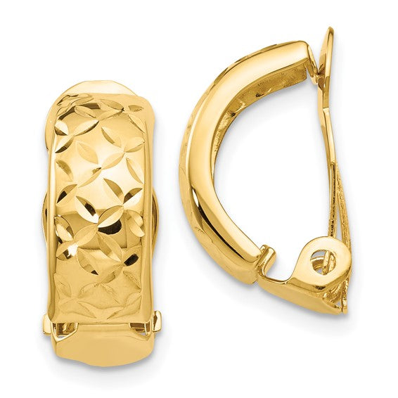 14k 6x18mm Crisscross Half Hoop Omega Back Non-Pierced Earrings
